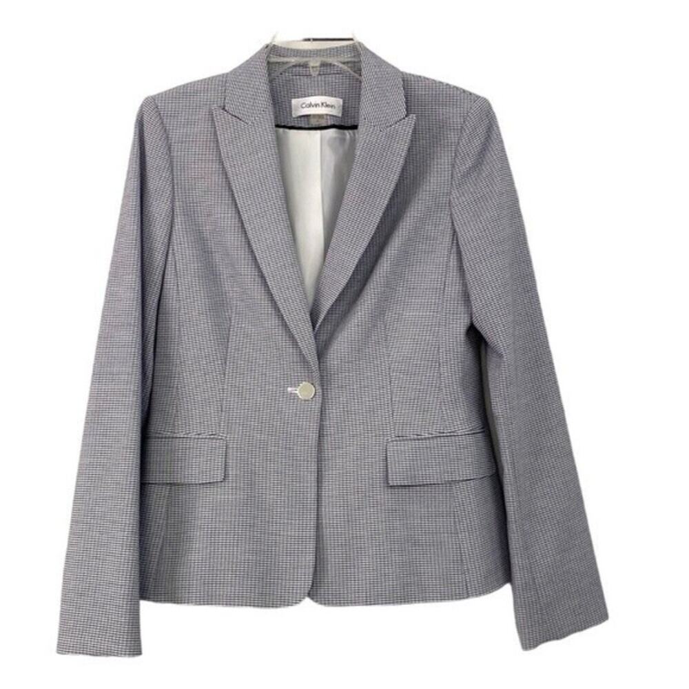 Calvin Klein Blazer Blue White Striped Seer Sucker Classic Single Button Size 4